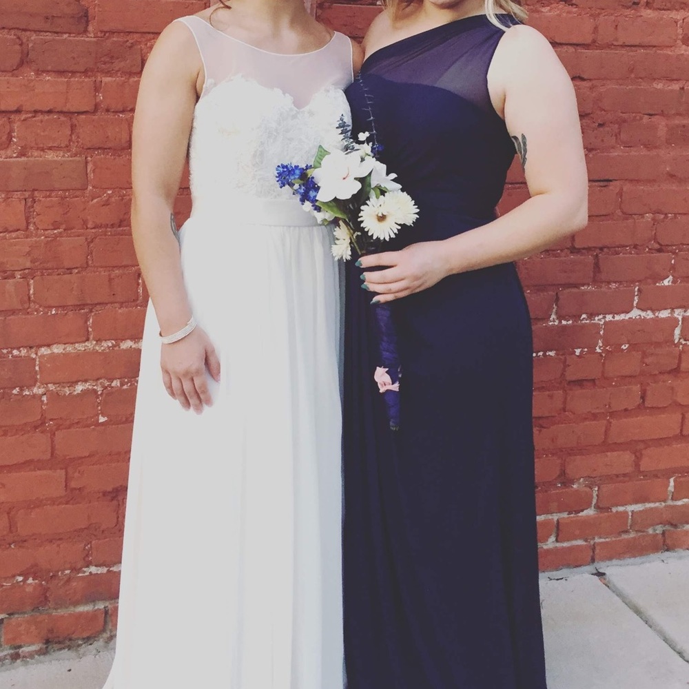 David’s Bridal One Shoulder Bridesmaids Dress in Navy Size 8